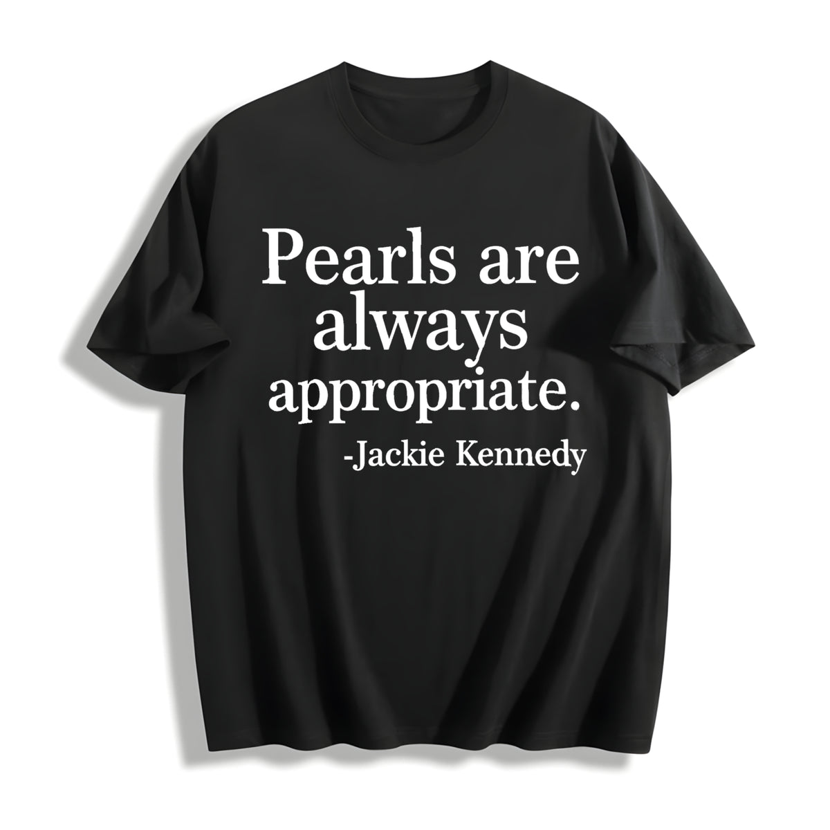 Letter Pearl Embroidery Cotton T-Shirt in Black