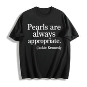 Letter Pearl Embroidery Cotton T-Shirt in Black