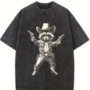 Cowboy Raccoon Retro Raccoon Vintage Washed T-Shirt in Black