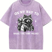 On My Way to Make the Vibe Weird Raccoon Vintage Washed T-Shirt in Purple