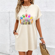 Colorful Handprint Little Reasons Dress Cotton T-Shirt in White