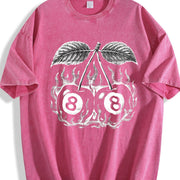 Flaming 8 Ball Cherries Tattoo Vintage Washed T-Shirt in Red
