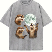 Three Otters Moon ® 90s Vintage Washed T-Shirt in Gray