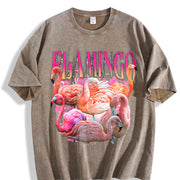 Flamingo Retro 90s Animal Vintage Washed T-Shirt in Brown