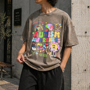 Autism Awareness 2-side Vintage Washed T-Shirt in Brown