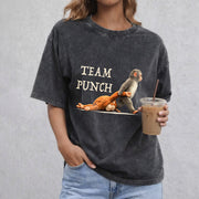 Team Punch Monkey – Funny Cute Animal Graphic vintage washed oversized T-shirt in Black
