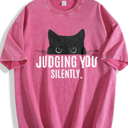 Judging You Silently Cat Vintage Washed T-Shirt in Red