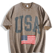 USA Flag Vintage Washed T-Shirt in Brown