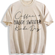 Coffee & Baggy Sweater Kinda Day vintage washed oversized T-shirt in Beige