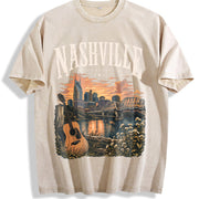 Nashville Tennessee Vintage Washed T-Shirt in Beige