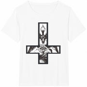 Gothic Cross Illustration Cotton T-Shirt in White