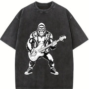 Retro Bigfoot Playing Guitar 90s Vintage Washed T-Shirt in Black