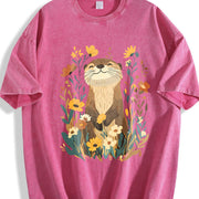Short-sleeve with Otter & Botanical Vintage Washed T-Shirt in Red