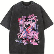 Japanese Anime Nana Osaki Harajuku vintage washed oversized T-shirt in Black