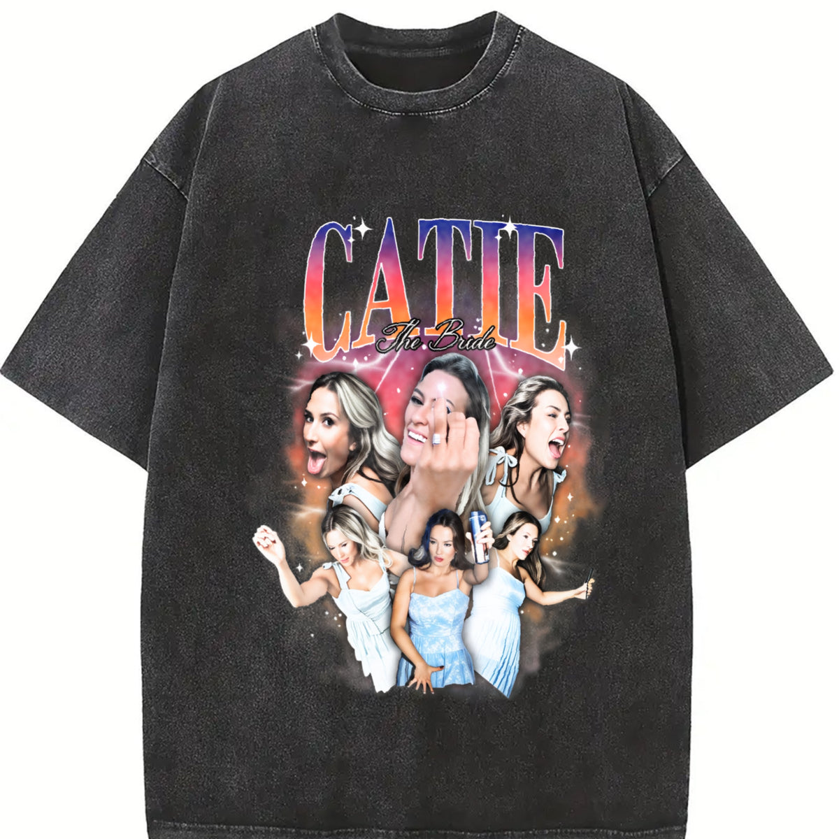 Reality TV Women Collage Vintage Washed T-Shirt in Black