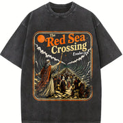 Red Sea Crossing Moses Christian Bible Story Faith Vintage Washed T-Shirt in Black