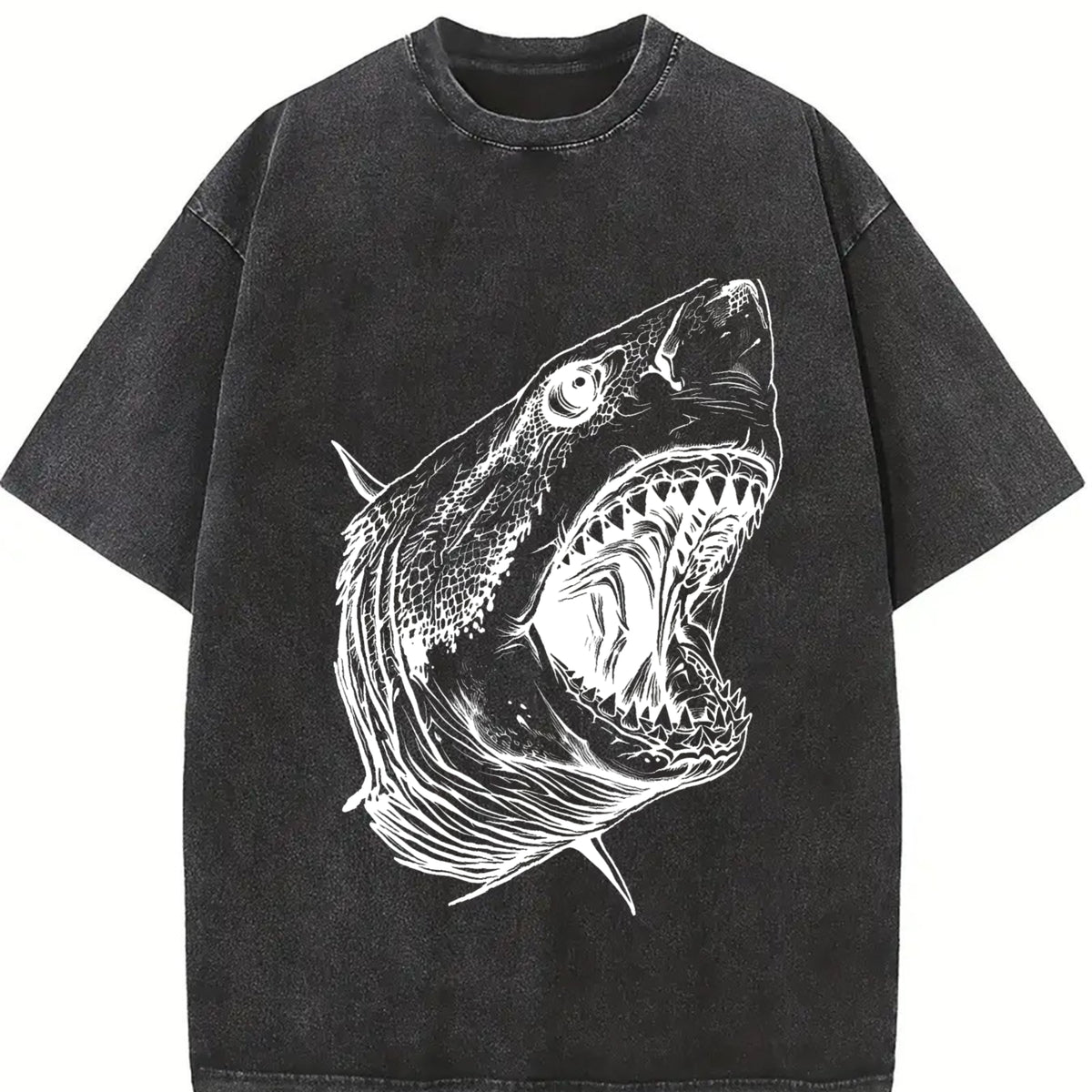 Shark 90s Retro ® Grunge Great White Shark Ocean Y2k Vintage Washed T-Shirt in Black