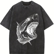 Shark 90s Retro ® Grunge Great White Shark Ocean Y2k Vintage Washed T-Shirt in Black