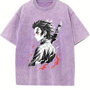 Retro Limited Tanjiro - Demon Slayer Infinity Castle Arc vintage washed oversized T-shirt in Purple