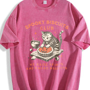 Spooky Biscuits Club Black Cat vintage washed oversized T-shirt in Red