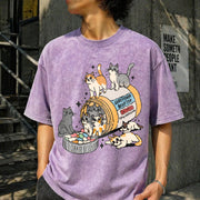 Serotonin Cats Cat Lover Vintage Washed T-Shirt in Purple