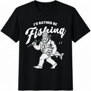 Bigfoot Fishing Fisherman Cotton T-Shirt in Black