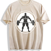 Bodybuilder Barbell Vintage Washed T-Shirt in Beige
