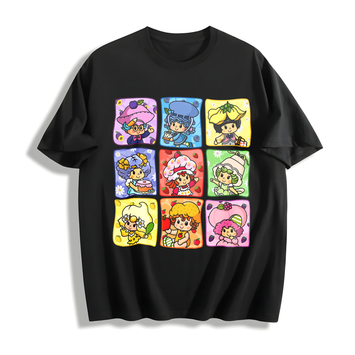 Cartoon Friends Nostalgia Cotton T-Shirt in Black
