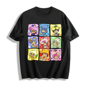 Cartoon Friends Nostalgia Cotton T-Shirt in Black
