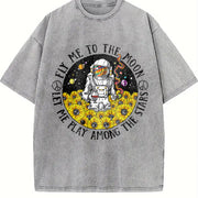 Fly Me to the Moon Let Me Play Among the Stars Vintage Washed T-Shirt in Gray