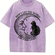 Don't Let the World Dim Your Light Moon and Cat Vintage Washed T-Shirt in Purple
