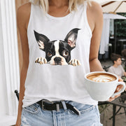 Peeking Boston Terrier Women's Color Cotton Tank Top in White