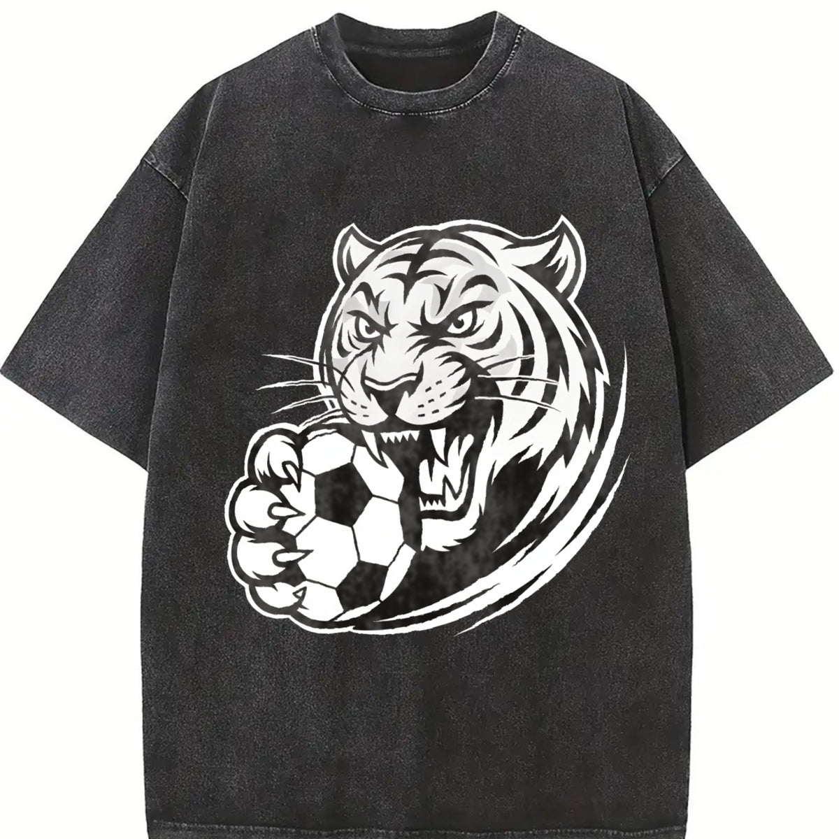 Tiger Soccer Vintage Washed T-Shirt in Black