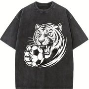 Tiger Soccer Vintage Washed T-Shirt in Black