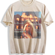 Glam Doll Outside a Burning House Vintage Washed T-Shirt in Beige