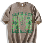 Let's Get Lucked Up Vintage Washed T-Shirt in Brown