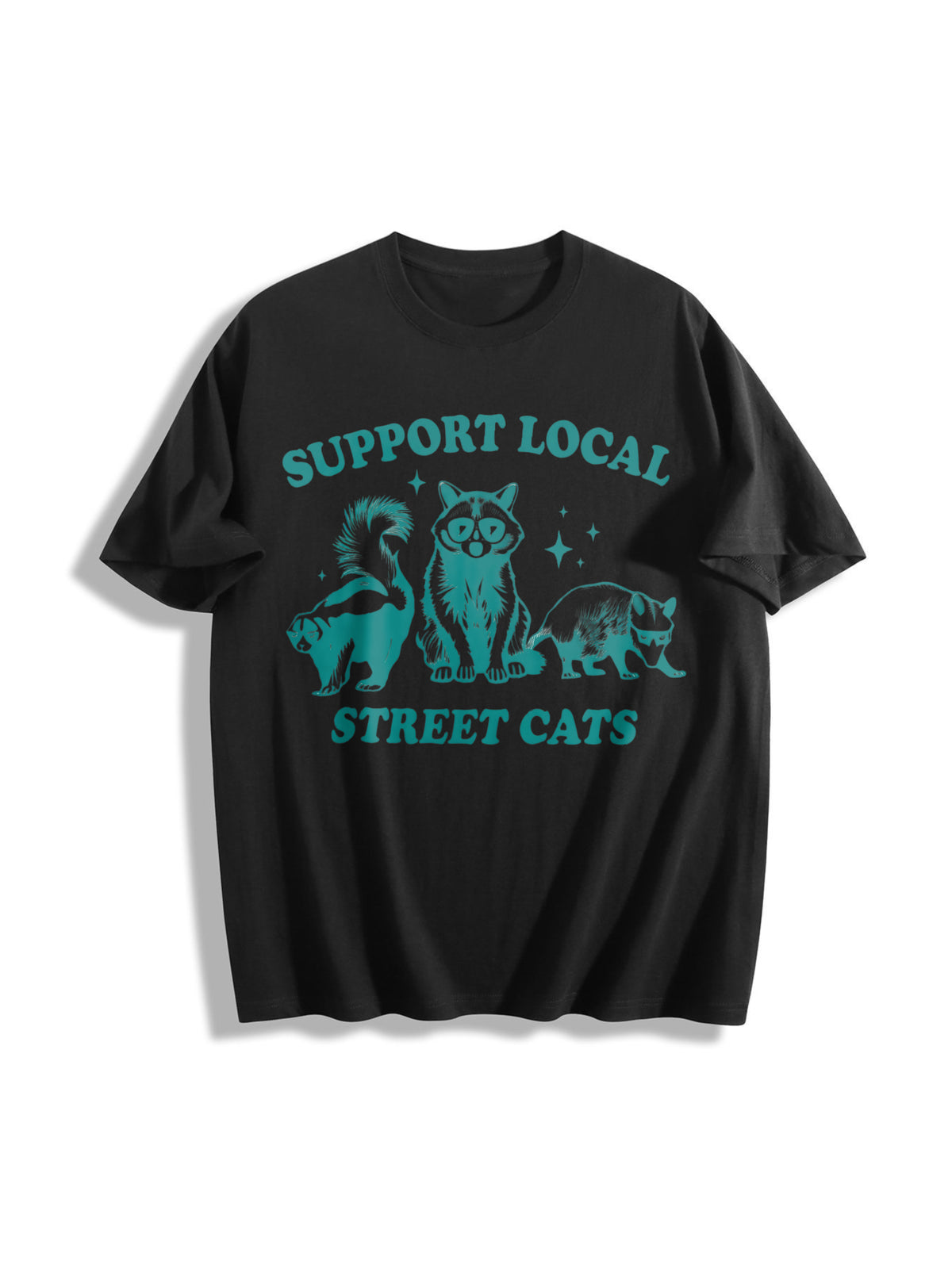 Support Your Local Street Cats Cotton T-Shirt in Black
