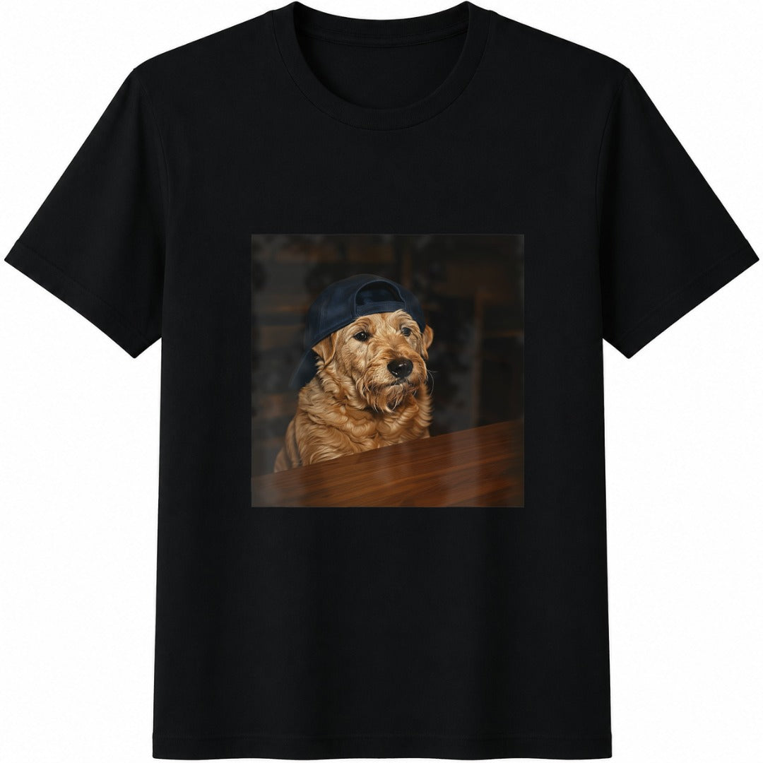 Dog Drinking Beer Puppy Cotton T-Shirt in Black