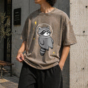 Space Raccoon Vintage Washed T-Shirt in Brown