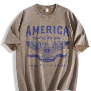 America Land of the Free Home of the Brave Patriotic Vintage Washed T-Shirt in Brown
