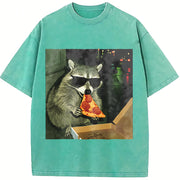 Raccoon Eating Pizza vintage washed oversized T-shirt in Blue