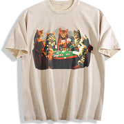Poker Cats vintage washed oversized T-shirt in Beige