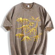 Dinosaur Skeleton 90s Vintage Washed T-Shirt in Brown