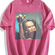 Angry Glam Doll Portrait Vintage Washed T-Shirt in Red
