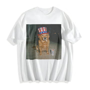 Patriotic Dog Golden Retriever 4th of July Cotton T-Shirt in White