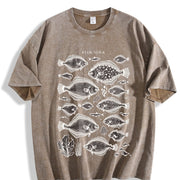 Flounder Fish 90s Retro ® Fisherman Y2k Vintage Washed T-Shirt in Brown