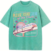 Retro Please Stand Clear of the Doors Vintage Washed T-Shirt in Blue