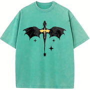 Fourth Wing Basgiath War College Violet Sorrengail vintage washed oversized T-shirt in Blue