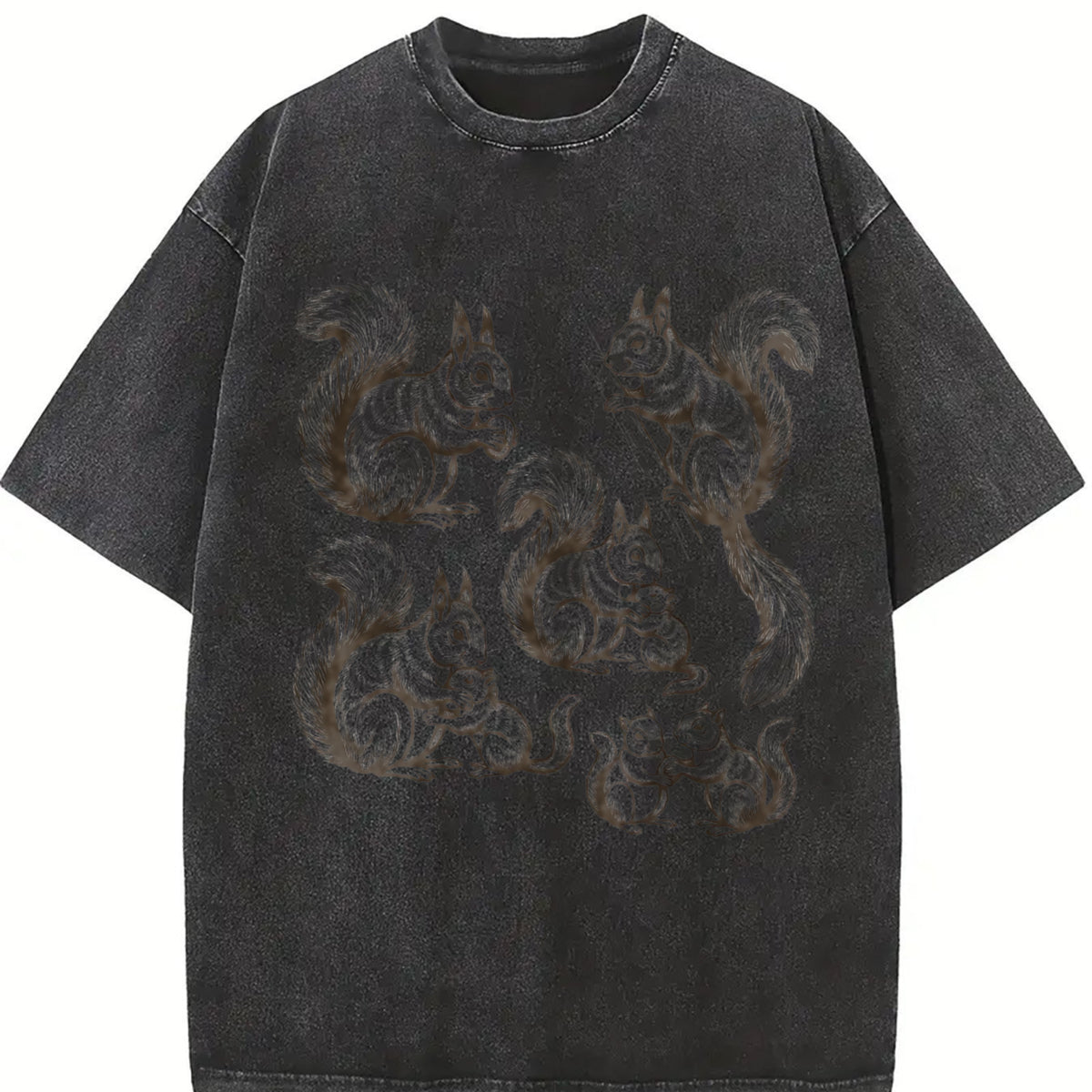 Squirrel 90s Tattoo Vintage Washed T-Shirt in Black