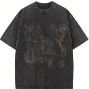 Squirrel 90s Tattoo Vintage Washed T-Shirt in Black